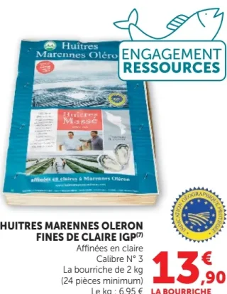Huîtres Marennes Oléron Fines de Claire IGP