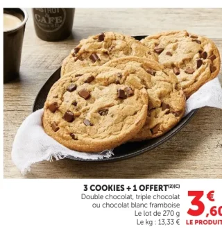 Cookies double chocolat, triple chocolat ou chocolat blanc framboise