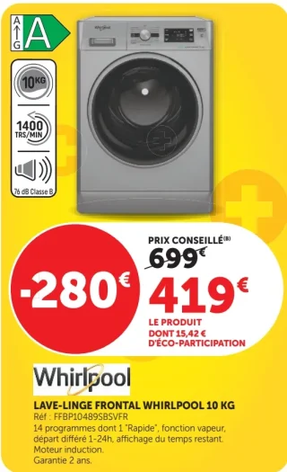 Lave-Linge Frontal Whirlpool 10 KG FFBP10489SBSVFR