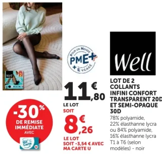 Lot de 2 collants infini confort transparent 20D et semi-opaque 30D Well