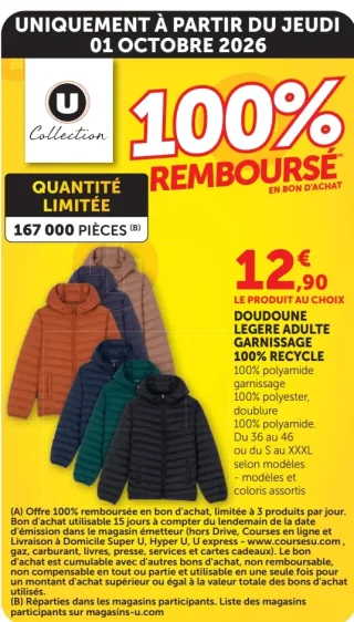 Doudoune légère adulte garnissage 100% recyclé U Collection