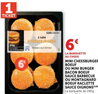 6 Mini Cheeseburgers Boeuf / Mini Burger Bacon Boeuf / Montagnard / Raclette / Sauce Oignons