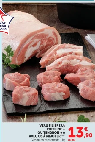 Veau Filière U : Poitrine * ou Tendron ** avec os à mijoter