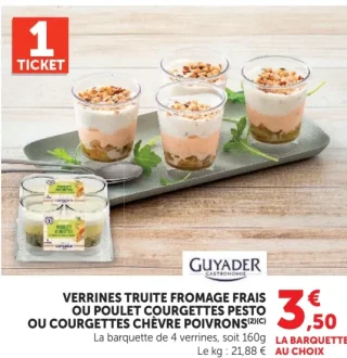 Verrines truite fromage frais ou poulet courgettes pesto ou courgettes chèvre poivrons