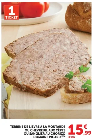 Terrine de lièvre à la moutarde ou chevreuil aux cèpes ou sanglier au chorizo Domaine Picard