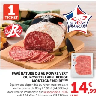 Pavé nature ou au poivre vert ou rosette Label Rouge Montagne Noire