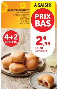 Beignets fourrés chocolat/noisette, framboise ou pomme