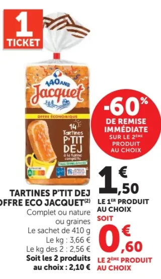TARTINES P'TIT DEJ OFFRE ECO JACQUET