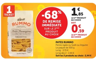 Pates Rummo Penne rigate ou fusilli ou linguine