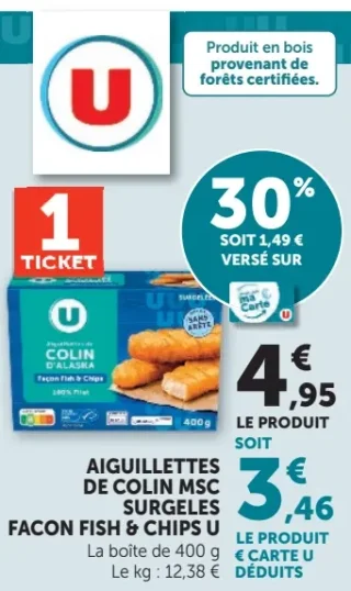 Aiguillettes de colin MSC surgelés façon Fish & Chips U