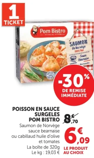 POISSON EN SAUCE SURGELES POM BISTRO Saumon de Norvège ou cabillaud huile d'olive et tomates