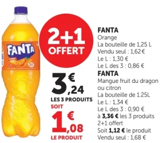 Fanta Orange ou Mangue fruit du dragon ou citron