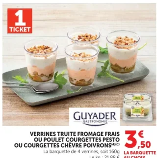 Verrines truite fromage frais ou poulet courgettes pesto ou courgettes chèvre poivrons Guyader
