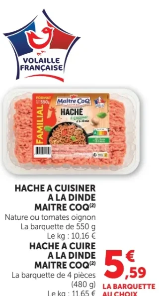 Haché à Cuisiner à la Dinde ou Haché à Cuire à la Dinde Maître Coq