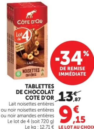 Tablettes de chocolat Côte d'Or