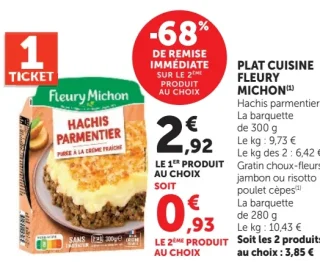 Plat cuisine Fleury Michon Hachis parmentier jambon ou risotto poulet cèpes ou gratin choux-fleurs jambon