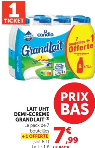 Lait UHT demi-écrémé Grandlait Candia