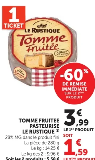 Tomme fruitée pasteurisée Le Rustique