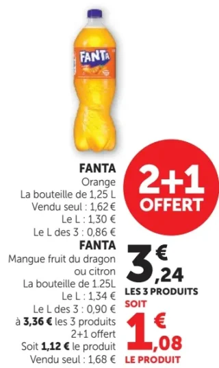FANTA Orange / FANTA Mangue fruit du dragon ou citron