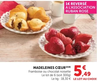 Madeleines Cœur Framboise ou chocolat noisette