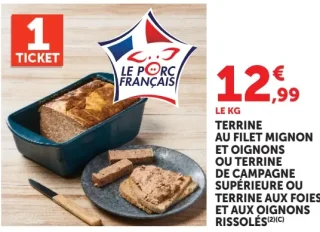 Terrine au filet mignon et oignons ou terrine de campagne supérieure ou terrine aux foies et aux oignons rissolés