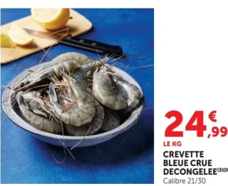 Crevette bleue crue décongelée