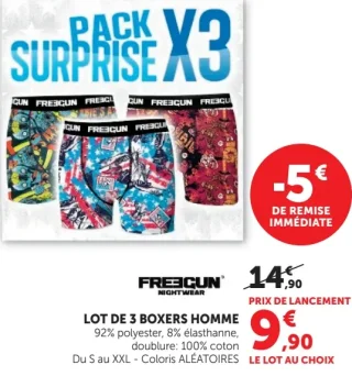 LOT DE 3 BOXERS HOMME FREEGUN