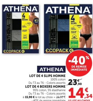 ATHENA Lot de 4 slips homme ou Lot de 4 boxers homme
