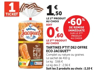 TARTINES P'TIT DEJ OFFRE ECO JACQUET Complet ou nature ou graines