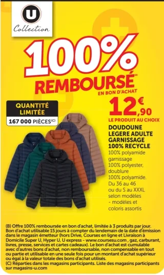 Doudoune légère adulte garnissage 100% recyclé