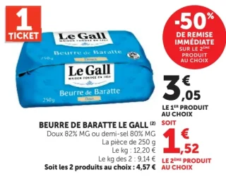 Beurre de baratte Le Gall Doux 82% MG ou demi-sel 80% MG