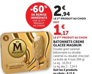 Bâtonnets crème glacée Magnum (Double gold caramel billionaire ou double chocolat)
