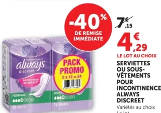 Always Discreet Serviettes ou sous-vêtements pour incontinence