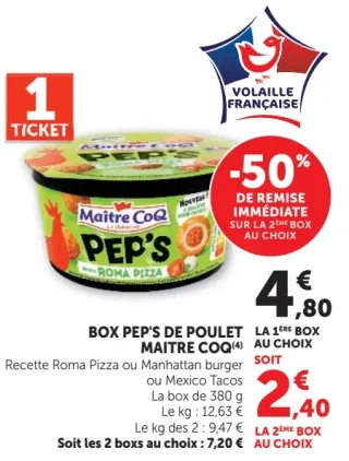 Maître CoQ Box Pep's de poulet Recette Roma Pizza ou Manhattan burger ou Mexico Tacos