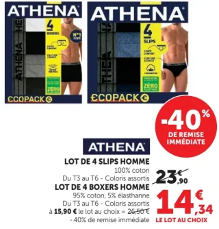 LOT DE 4 SLIPS OU 4 BOXERS HOMME ATHENA