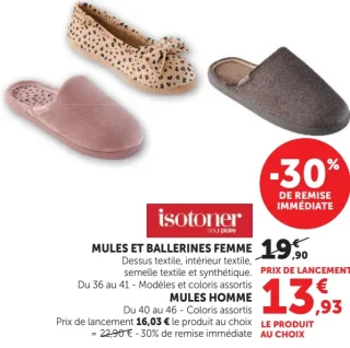 MULES ET BALLERINES FEMME ET MULES HOMME isotoner
