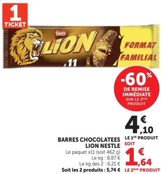 Barres Chocolatées Lion Nestle Format Familial x11