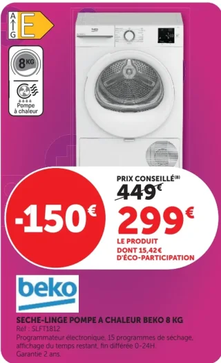 Sèche-linge pompe à chaleur Beko 8 kg SLFT1812