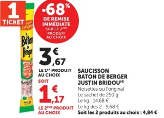 Saucisson Baton de Berger Justin Bridou