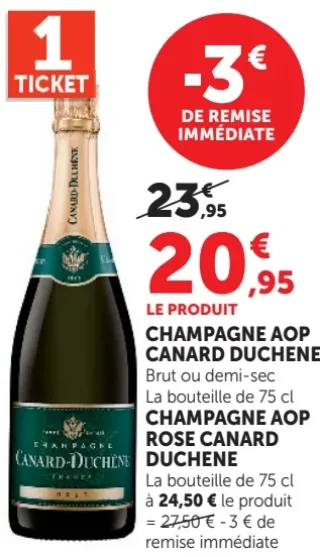 CHAMPAGNE AOP CANARD DUCHENE BRUT ou DEMI-SEC / ROSE