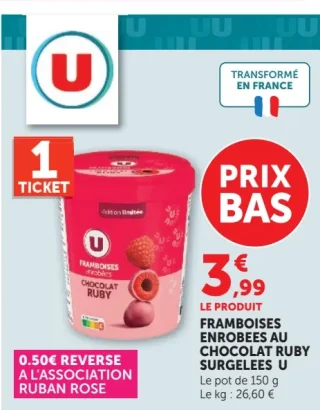 FRAMBOISES ENROBEES AU CHOCOLAT RUBY SURGELEES U Le pot de 150 g