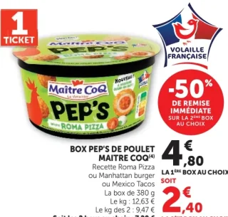 Box Pep's de poulet Maitre Coq (Roma Pizza, Manhattan burger ou Mexico Tacos)