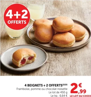 4 BEIGNETS + 2 OFFERTS Framboise, pomme ou chocolat noisette