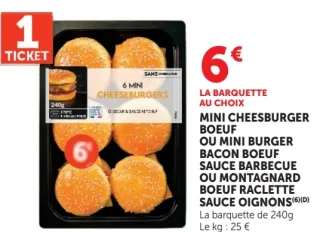 Mini Cheeseburger Boeuf ou Mini Burger Bacon Boeuf ou Montagnard Boeuf raclette