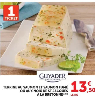 Guyader Gastronomie Terrine au Saumon et Saumon Fumé ou aux Noix de St Jacques à la Bretonne