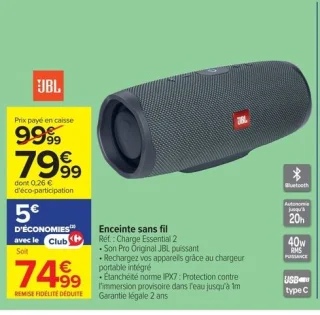 Enceinte sans fil JBL Charge Essential 2