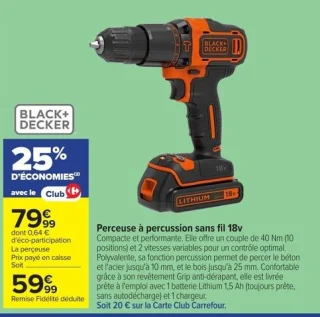 Perceuse à percussion sans fil 18v Black+Decker