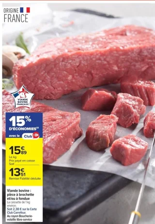 Viande bovine : pièce à brochette et/ou à fondue