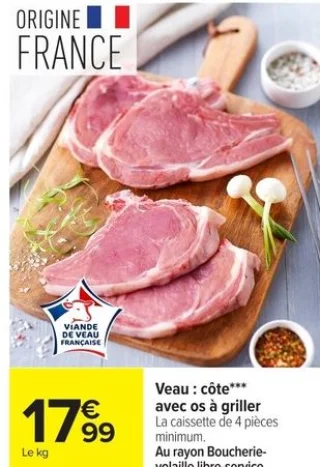 Veau : côte*** avec os à griller
