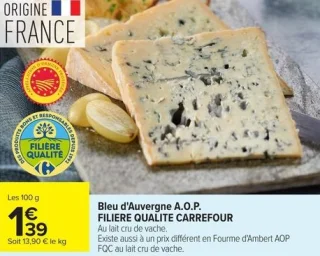 Bleu d'Auvergne A.O.P. FILIÈRE QUALITÉ CARREFOUR